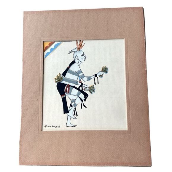J D Roybal Pueblo Dancer Handmade “Silk Screen” Print 5 1-4”x 5 3/4” Mat - Picture 1 of 3